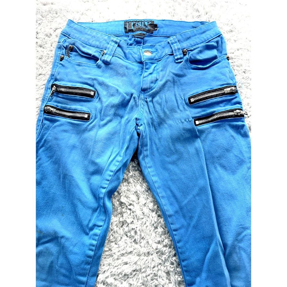TRIPP NYC Zipper Skinny Pants Blue Punk Goth Rave Y2K Alt Zip Detail 3 Flaws